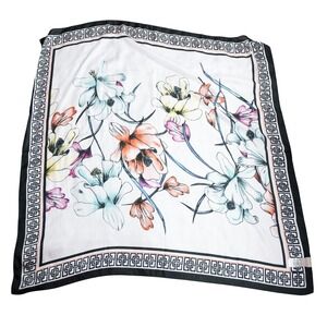 Chico's Square Scarf Womens White Floral Greek Key Border Excellent Accessory